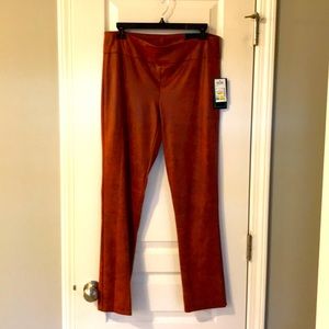 Rust leather look ankle pants